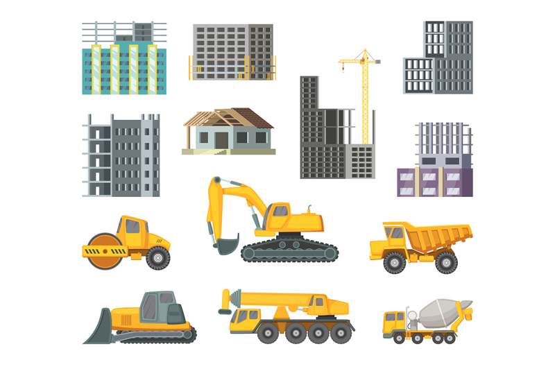 big-heavy-yellow-machines-and-modern-buildings-at-construction-stages