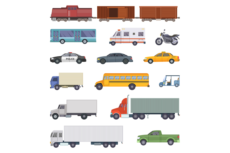 vector-illustration-of-automobile-trucks-and-motorcycles