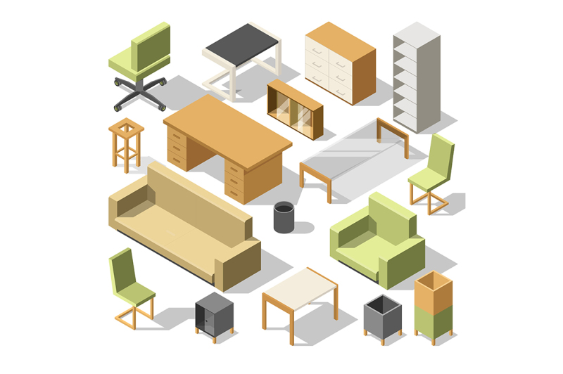 isometric-office-furniture-3d-cabinet-with-table-chairs-and-armchair