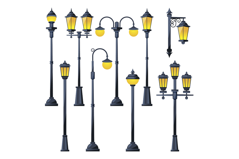vector-illustration-of-old-city-lamps-in-cartoon-style