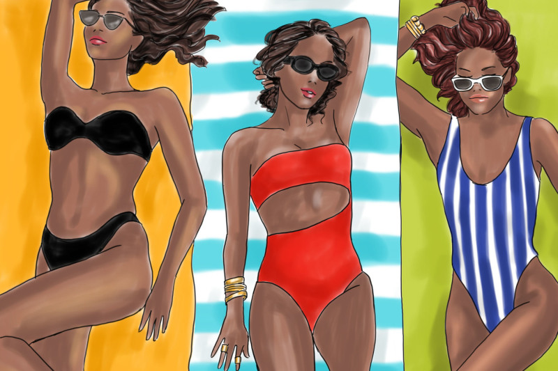watercolor-fashion-clipart-girls-sunbathing-dark-skin