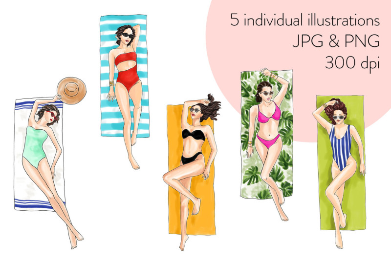 watercolor-fashion-clipart-girls-sunbathing-light-skin