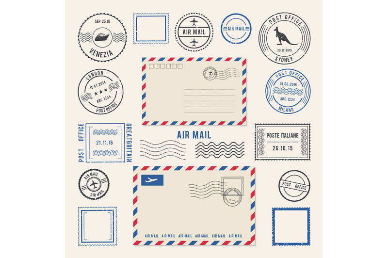 vector-illustrations-of-letters-and-postmarks-airmail-designs