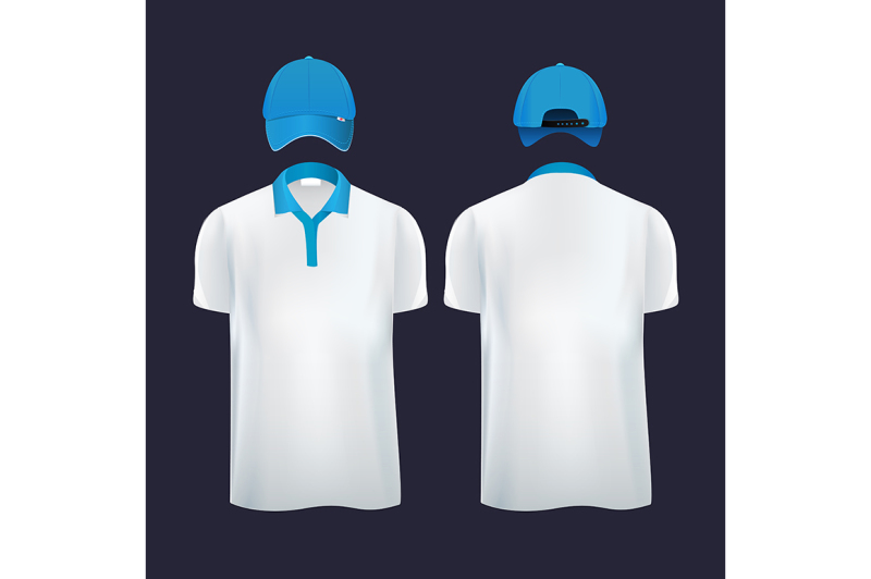 baseball-caps-and-casual-t-shirt-polo-in-different-sides