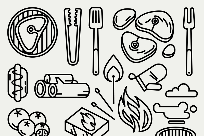barbecue-and-grill-thin-line-vector-icons