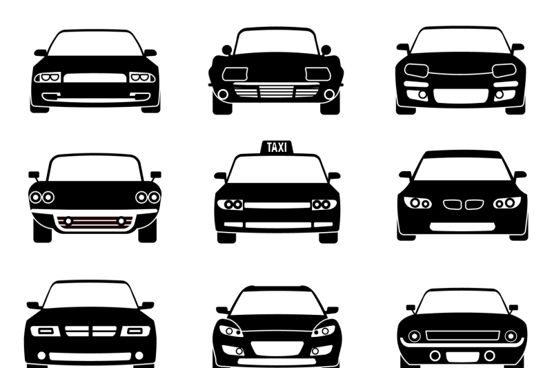 cars-in-front-view-black-vector-icons
