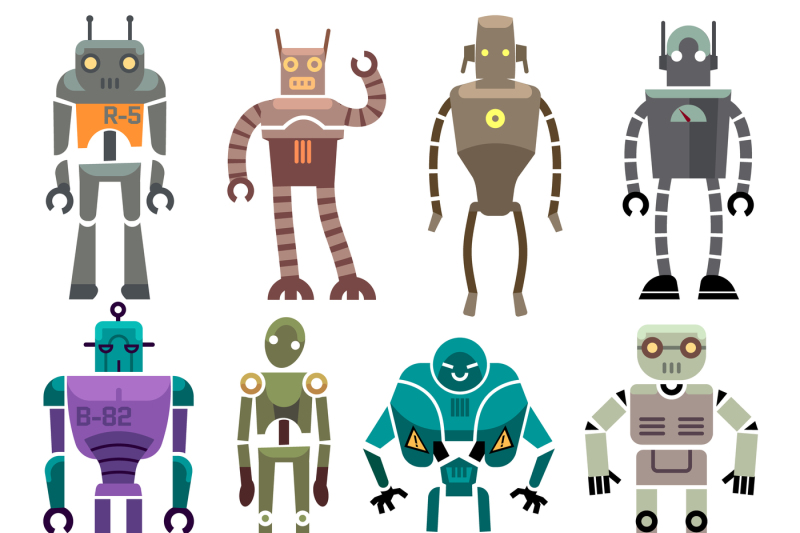 cute-vintage-vector-robot-icons-and-characters