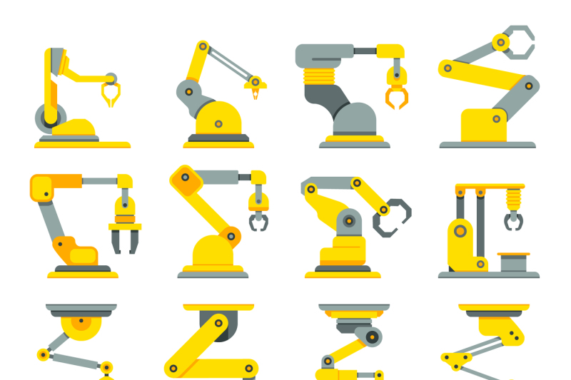 robotic-arm-hand-industrial-robot-flat-vector-icons-set
