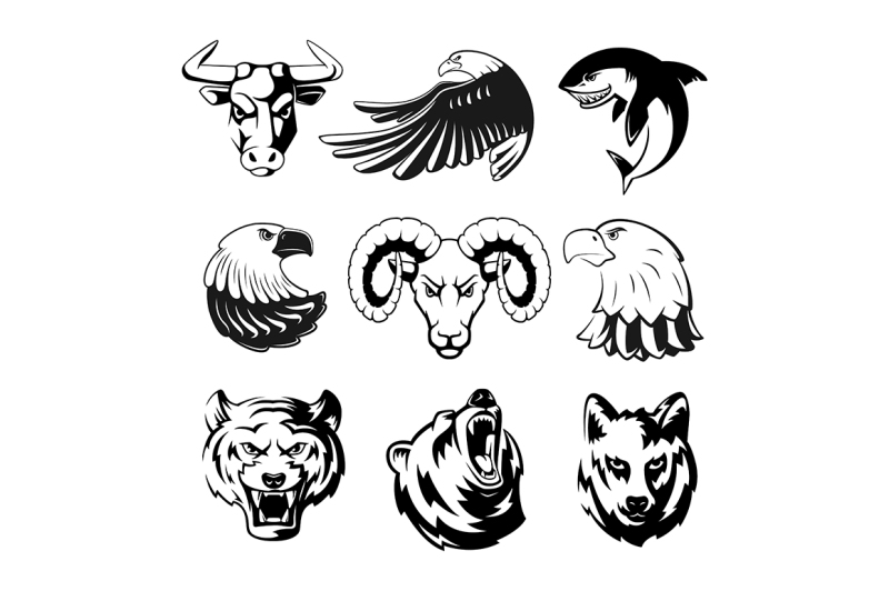 heads-of-animals-for-logo-or-sport-symbols-grizzly-bear-and-eagle