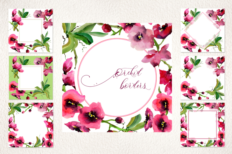 pink-orchid-flowers-png-watercolor-set