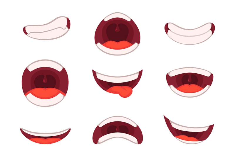 Vector illustrations of funny cartoon mouth with different expressions