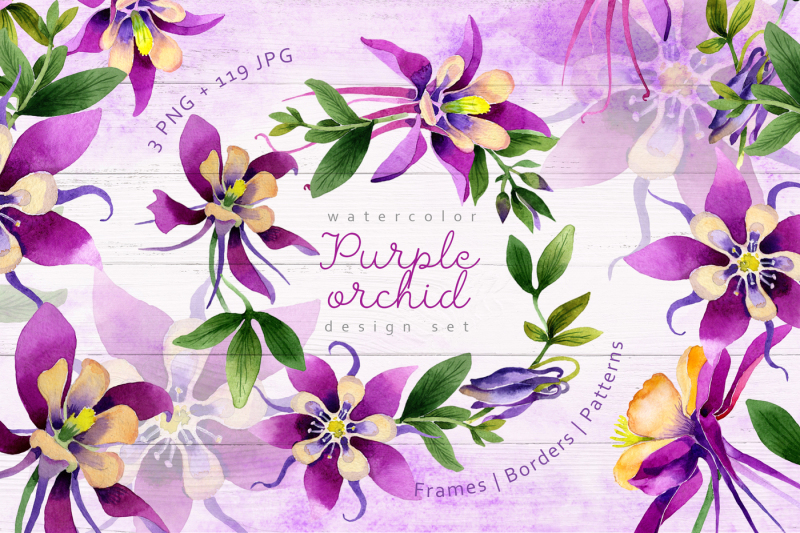 purple-orchid-png-watercolor-set