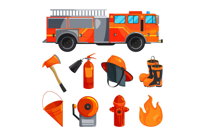 protective-clothing-of-fireman-boots-helmet-axe-and-other-specific