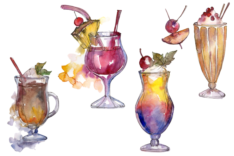 watercolor-exotic-drink-cocktail-png-set