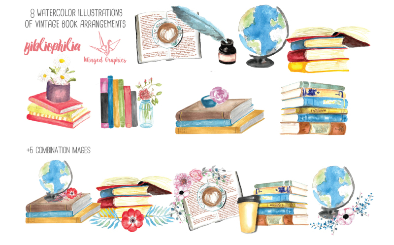 bibliophilia-watercolor-book-illustration-set