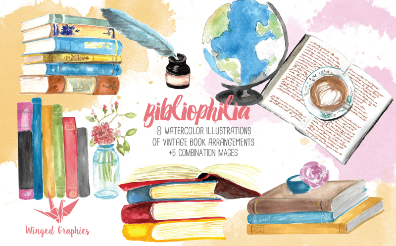 bibliophilia-watercolor-book-illustration-set