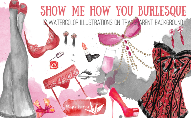 show-me-how-you-burlesque-se-of-12-watercolor-illustrations