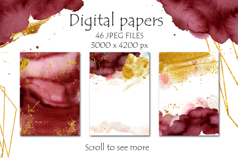 burgundy-and-gold-watercolor-graphic-set