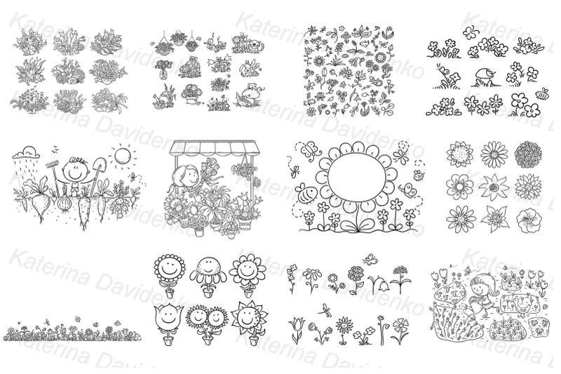 hand-drawn-cartoon-plants-and-flowers-clipart-bundle