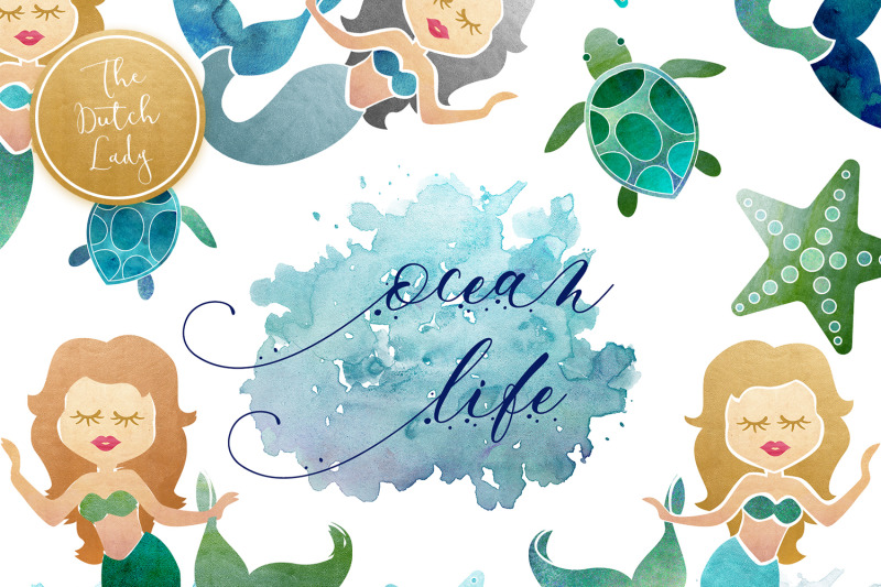 mermaid-amp-ocean-life-clipart-set