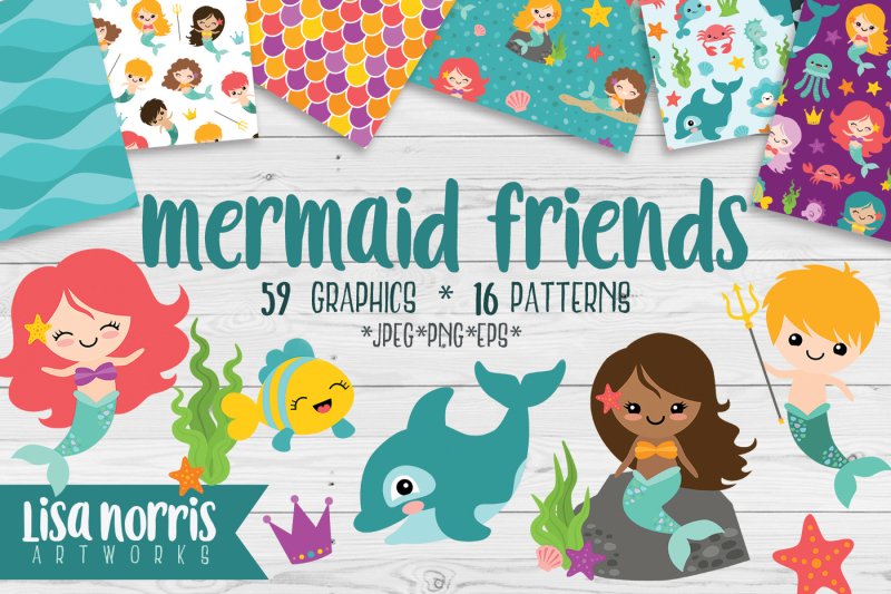 mermaid-friends-clip-art-and-patterns