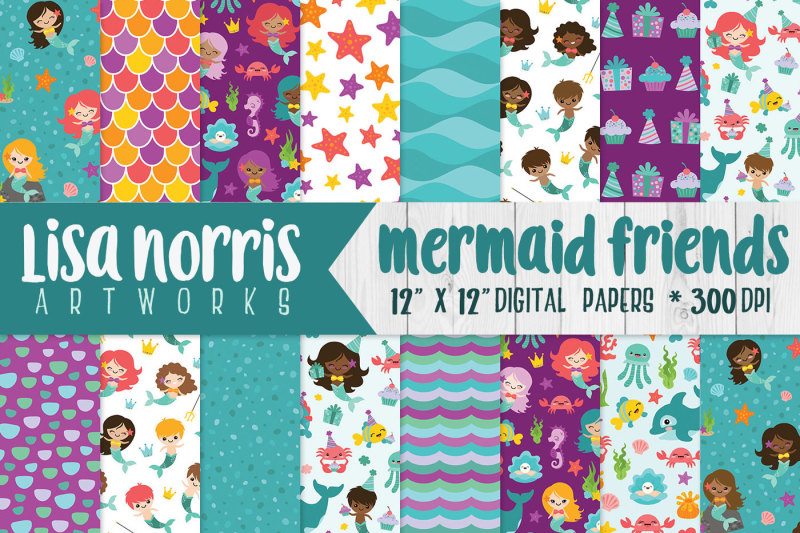 mermaid-friends-digital-papers