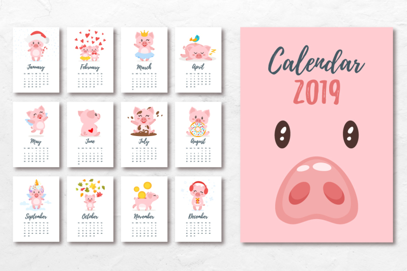 2019-calendar-with-cartoon-pigs