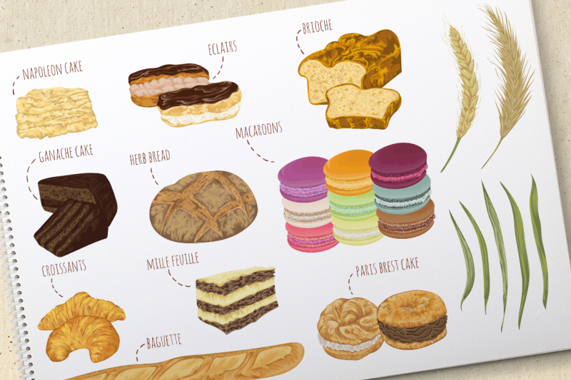 french-pastries-vector-set