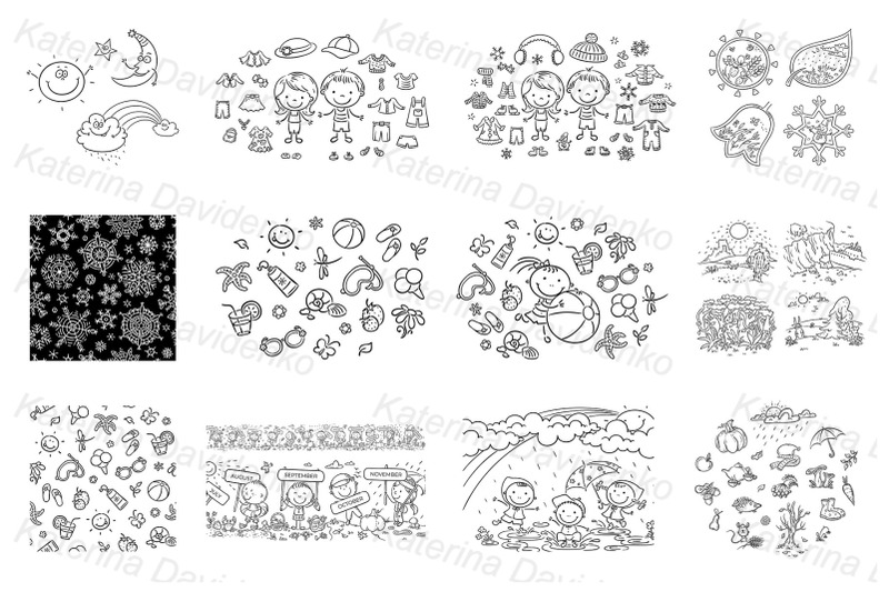 child-039-s-drawing-cartoon-seasons-and-weather-clipart-bundle