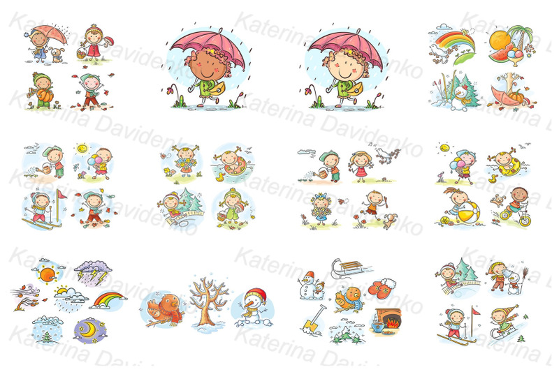child-039-s-drawing-cartoon-seasons-and-weather-clipart-bundle
