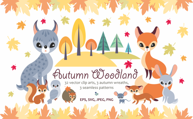 autumn-woodland-vector-animals-and-plants