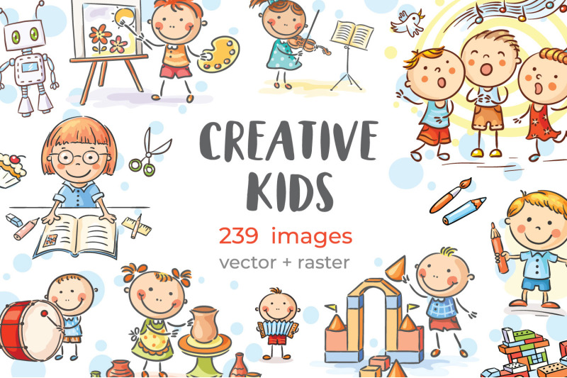 cartoon-kids-creative-activities-clipart-set