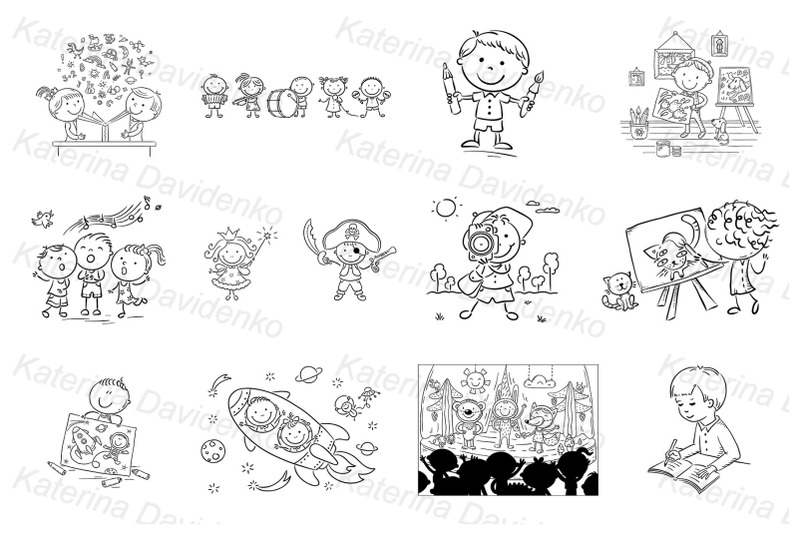 cartoon-kids-creative-activities-clipart-set