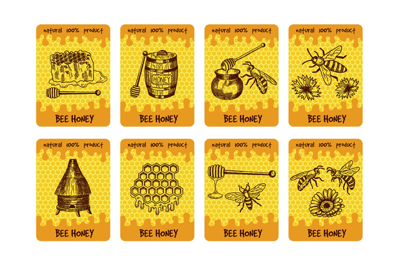 labels-design-for-packaging-of-honey-products-illustrations-of-honey