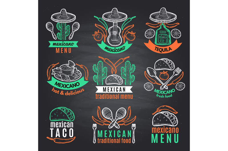 colored-labels-of-mexican-symbols-on-black-chalkboard