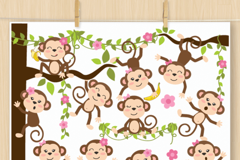 Monkey Girls Vector Svg Clip Art By Myclipartstore Thehungryjpeg Com