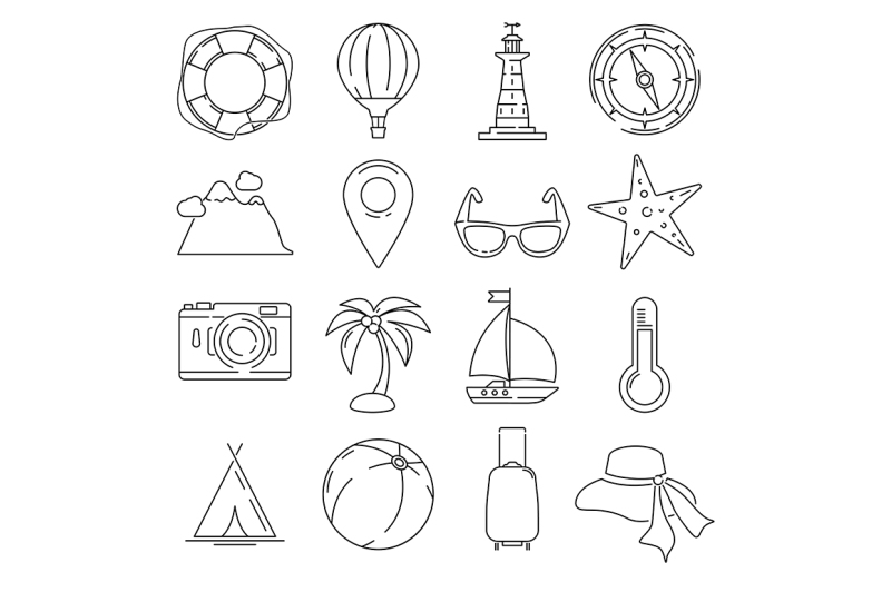outline-summer-or-vacation-vector-icon-set-isolate-on-white-background