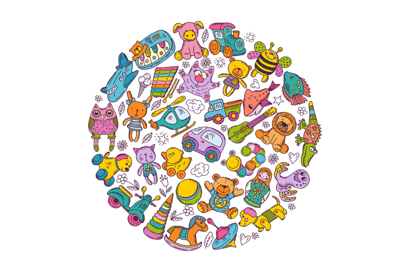 childrens-toys-icon-set-in-circle-shape