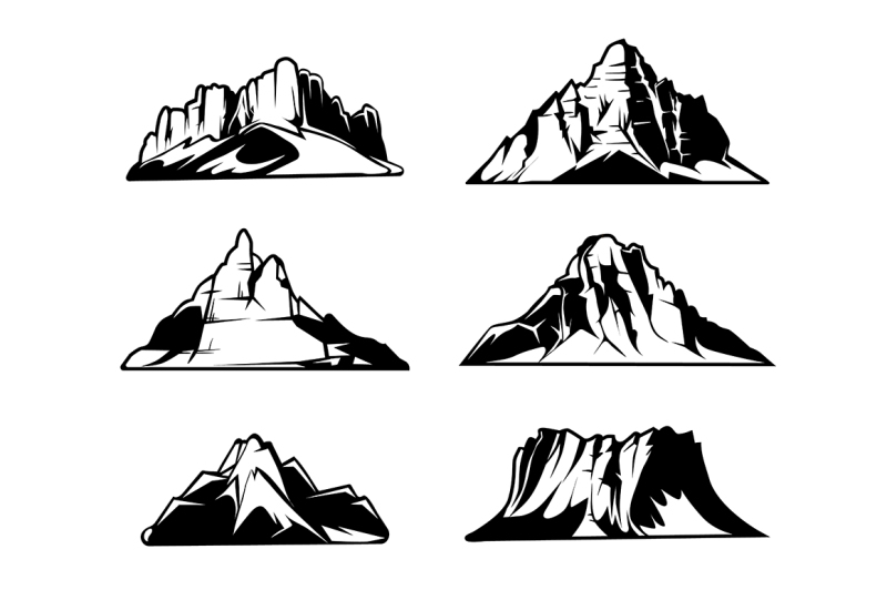 monochrome-mountains-vector-silhouettes-snowy-mountain-ranges