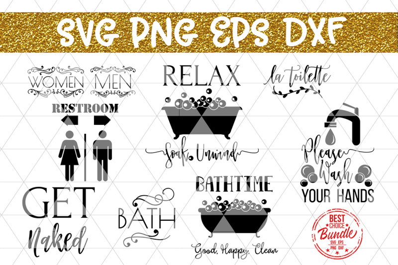 Bathroom Decor Bundle SVG File, Sign SVG, EPS, DXF, PNG, Download