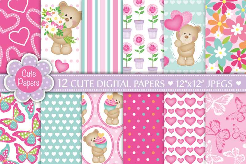 mothers-day-digital-papers-cute-bear-patterns-mothers-day-floral-h