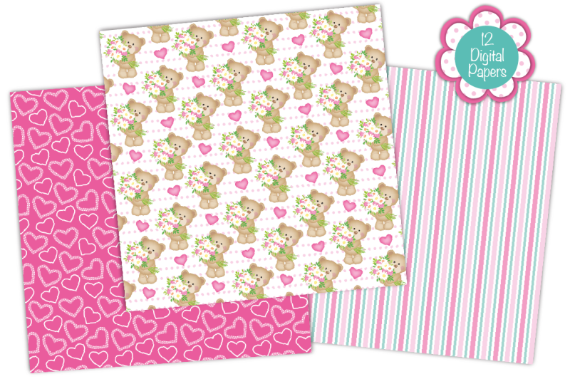 mothers-day-digital-papers-cute-bear-patterns-mothers-day-floral-h