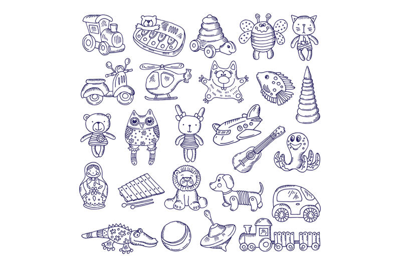 vector-drawing-vintage-collection-of-toys-children-games