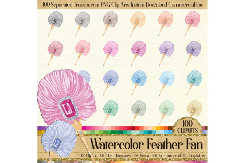 100-hand-painted-watercolor-handy-feather-fan-clip-arts