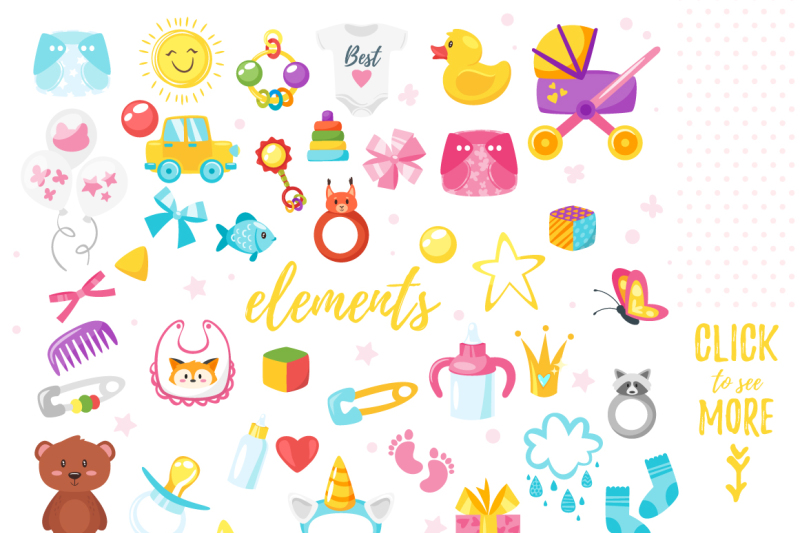 Baby Shower Collection By Cartoon Time Thehungryjpeg Com