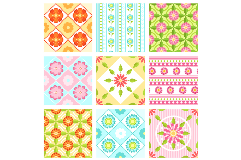 set-of-floral-seamless-pattern-with-different-flowers-and-leaves