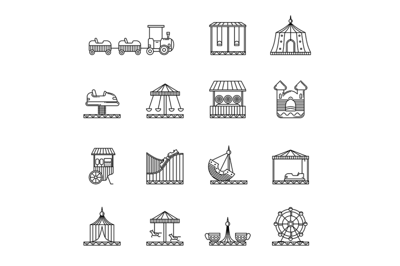 amusement-circus-and-carousel-linear-vector-icon-set