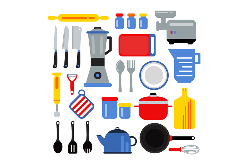 kitchen-equipment-for-cooking-vector-illustrations-set-in-flat-style