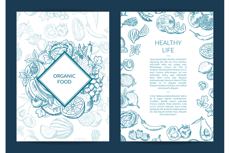 vector-handdrawn-fruits-and-vegetables-vegan-healthy-food-card