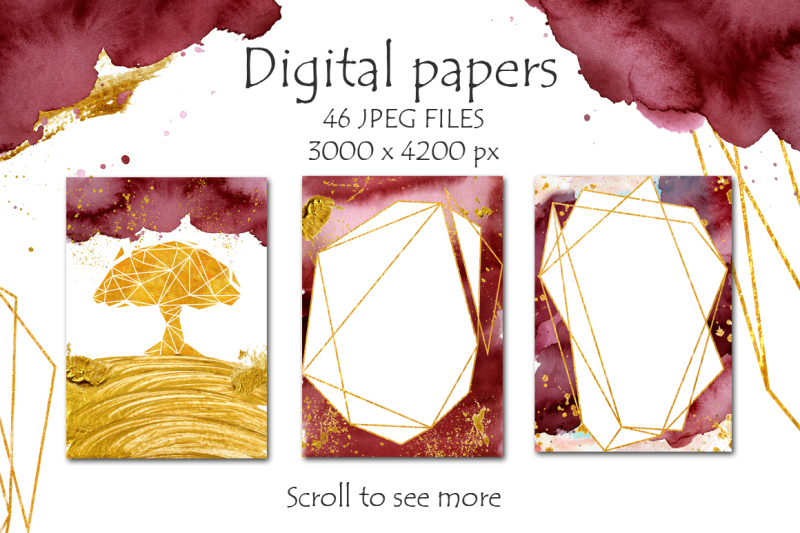 burgundy-and-gold-digital-papers-cards-templates